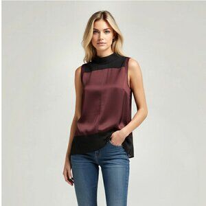 Rag & Bone Vivienne Sleeveless Mixed Media Top, Port & Black, Womens Size Medium